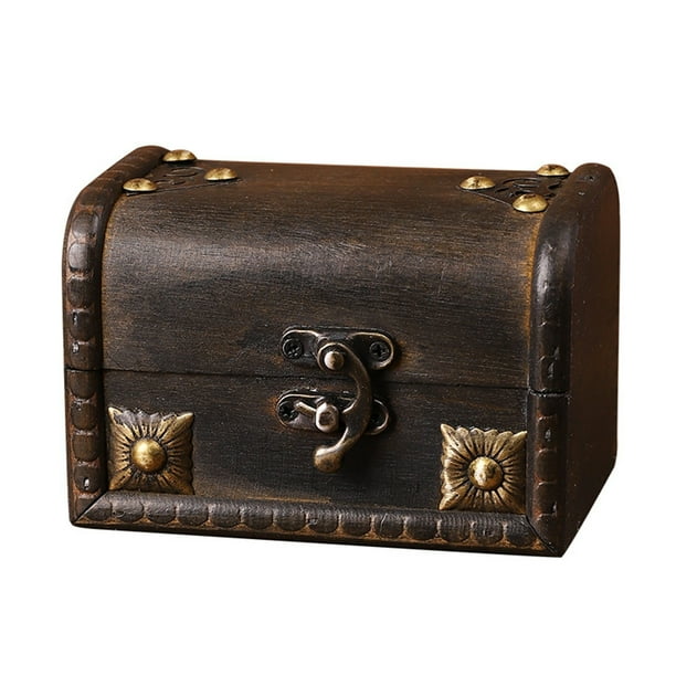 Organizador de escritorio con cerradura de madera envejecida, gris rectangular, para guardar documentos, joyas y