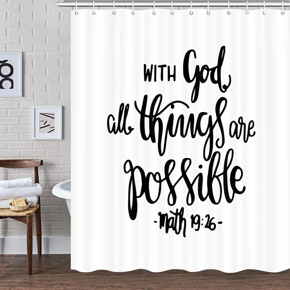 White Shower Curtain in The Bathroom, Jesus Bible Verse Blessed