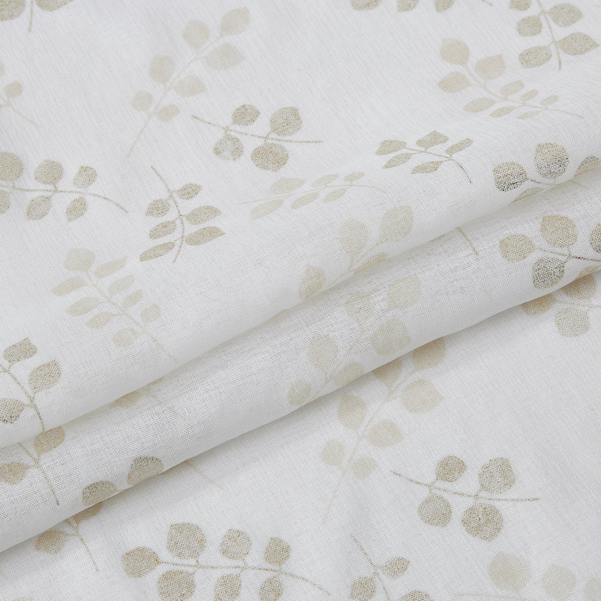 Dainty Home Premium Linen Textured Shower Curtain Set with 12 Hooks, Gold Metallic Floral Printed Fabric Bathroom Curtain
