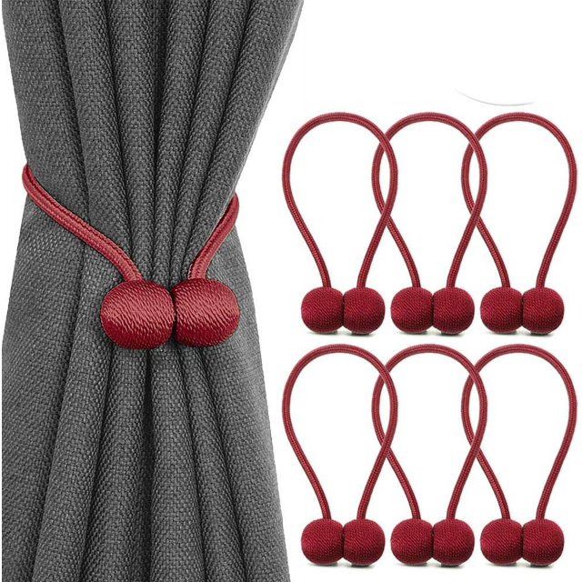 LAICAIW 6 Pack Attaches Magnétiques pour Rideaux, Attaches Décoratives pour Rideaux de Fenêtre (Bordeaux)
