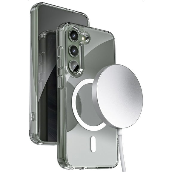 Encased Magnetic Case with Wireless Charger - Designed for Samsung Galaxy S23 Protective Hybrid Case, Compatible with MagSafe - Crystal Clear (S23 6.1-inch 2023)