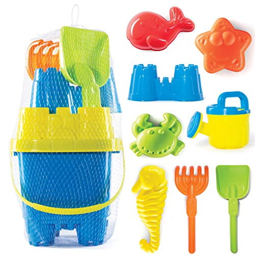 Click N Play 18 Piece Beach Sand Toy Set Bucket Rakes Molds Click N Play CNP2271 Watering Can Shovels 