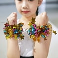 thumbnail image 3 of Pebbuoy 6Pcs Curve Trim Wrist Flower with Star Decor Children Stage Performance Elastic Band Bracelet Elastic Cheerleading Metallic Pom Poms Ponytail Holder, 3 of 7
