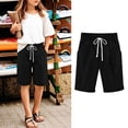 thumbnail image 2 of Atogsazn Kids Girls Bermuda Shorts Wide Leg Summer Knee Length Elastic Waist Short Pants for Children with Pocket Black 6-7Years Fashion, 2 of 7