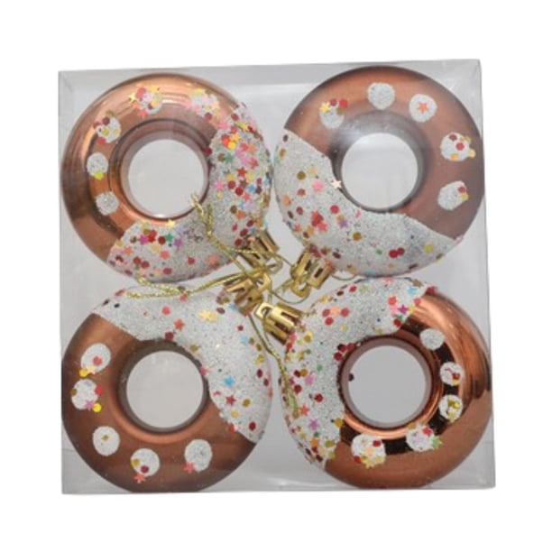 4 piezas de adornos de donut para de Navidad, de 2,7 de diámetro, para decoración navideña, para chimenea, puerta, ventana y pared, ligeros Café