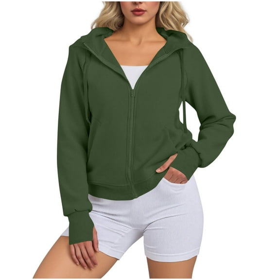 Womens Zip up Hoodies Cropped Sweatshirts Casual Comfy Cute Zip Jackets Fashion Trendy Fall Outfits