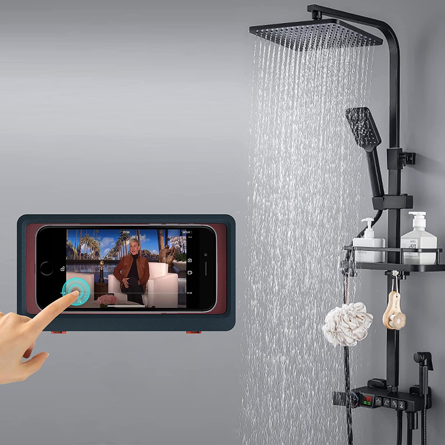 Shower Phone Holder Waterproof Anti-Fog Touch Screen Wall Mount Phone  Holder for Shower Bathroom Mirror Bathtub (Blue) - Walmart.com