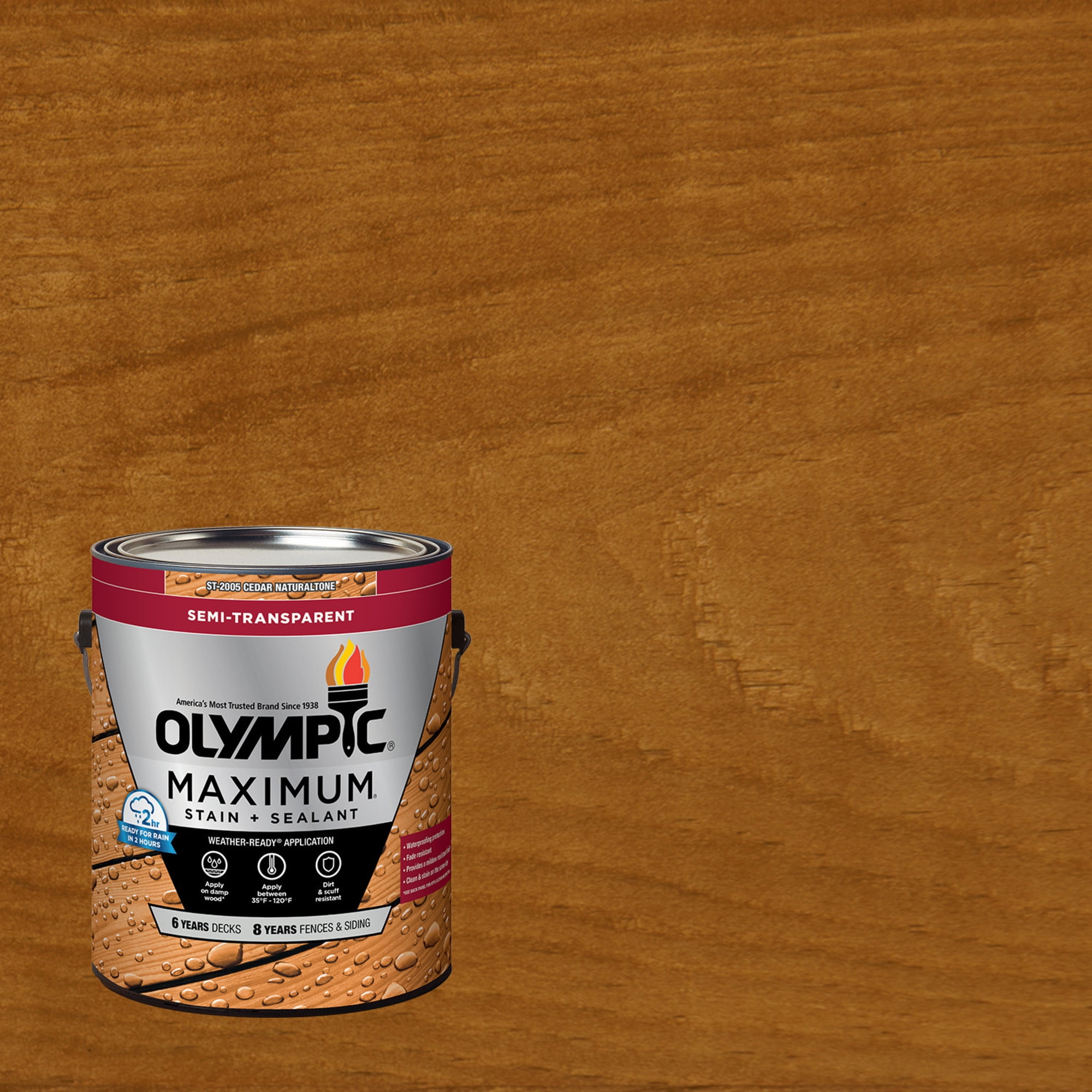 (2 pack) Olympic Maximum 1 Gallon ST-2005 Cedar Naturaltone Semi-Transparent Exterior Stain and Sealer in One Low VOC