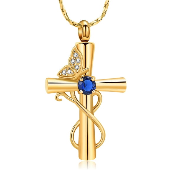 Crystal Butterfly Cross Cremation Jewelry Urn Necklaces for Ashes Memorial Pendant for Women Ashes Pendant for Human/Pet Keepsake Locket