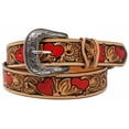 thumbnail image 2 of Challenger Western 1-1/2" Wide Rodeo Fashion Two-Tone Floral Tooled Red Hearts Full-Grain Leather Belt  26FK37RD, 2 of 3