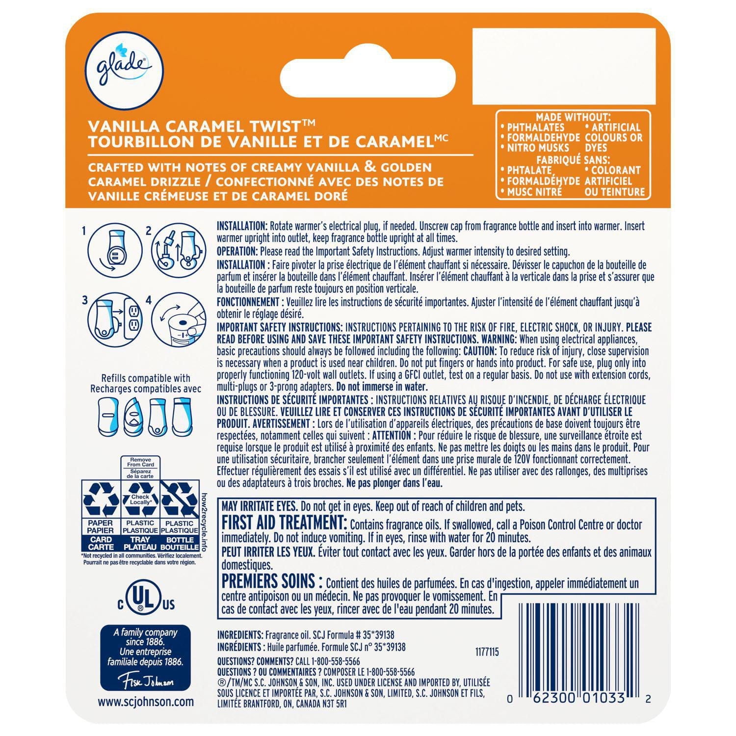 Glade Plugins® Air Freshener Oil Refill, Vanilla Caramel Twist
