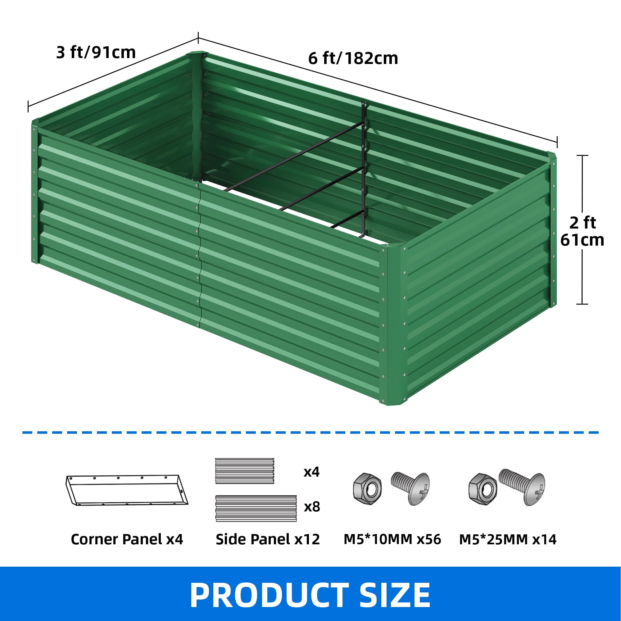 Uforic 6x3x2 ft 2-Pack Galvanized Raised Garden Bed Kit, Green Metal Planter Box with Gloves, Ground Nails & Support Rod, Outdoor Above Ground Planter for Vegetables, Flowers, Plants