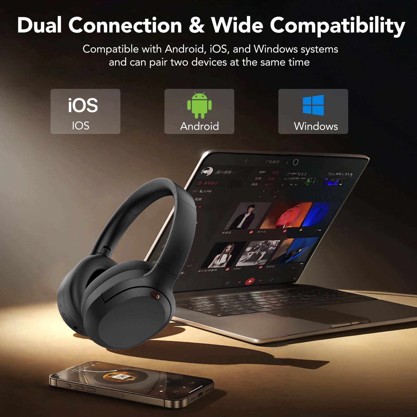 Active Noise Cancelling Headphones, -45dB Bluetooth Headphones 5.4, 50H Playtime Earbuds, Bass Boosted by 90%