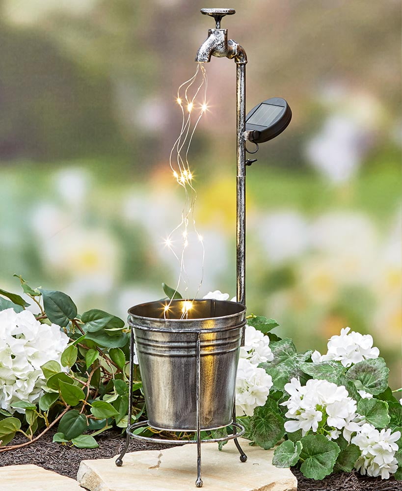Industrial Style Water Faucet Planter with Solar String Industrial Style Water Faucet Planter with Solar String