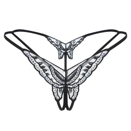 Kcodviy 2 Pcs Transparent Open Sequin Sheer Bras for Women Front Closure Embroidery Appeal Women Crotch I Love Daddy Lingerie Color Thong Underpants Underwear