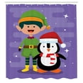 thumbnail image 3 of Ambesonne Elf Shower Curtain, Elf and Penguin Merry Christmas, 69"Wx75"L, Blue Violet Multicolor, 3 of 5