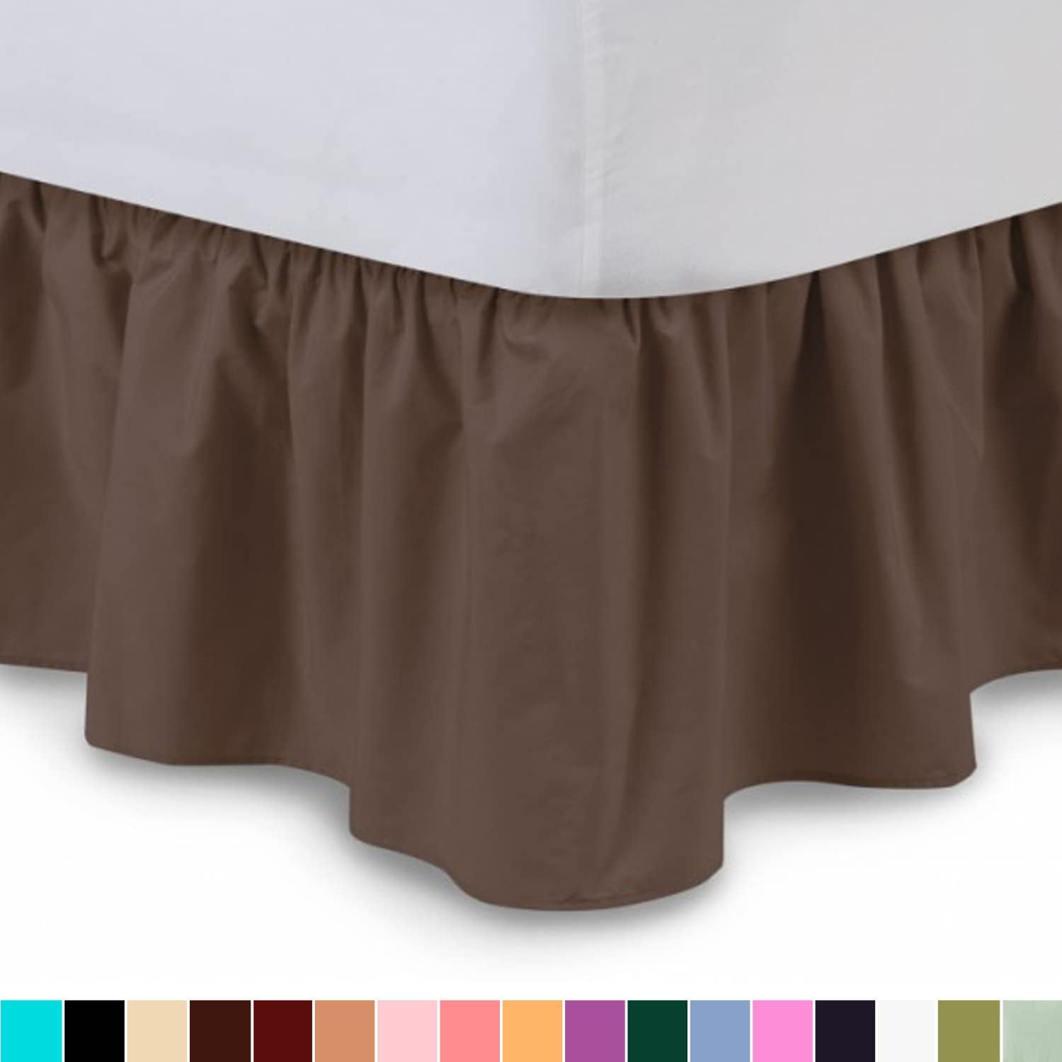 Ruffled Bedskirt (Twin XL, Brown) 18 Inch Bed Skirt with ...