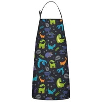 DarkBlue Cartoon Dinosaurs Text Pattern Apron-Garden Aprons for Women with Pockets-Cotton Linen Waterproof Kitchen Cooking Gardening Aprons Adjustable for Kitchen,Cooking,BBQ and Salon 33x27 Inch