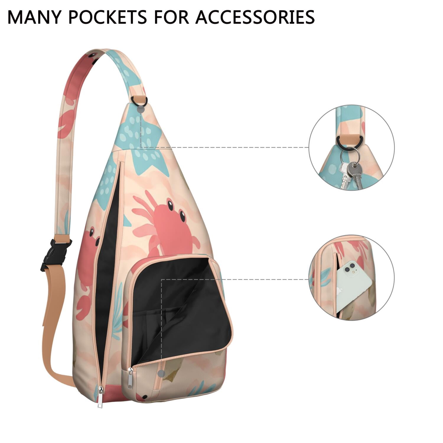 Stylish Chest Sling Bag Marine Adorable Crab Crossbody Shoulder Backpack Adjustable Lightweight Travel Hiking Casual Daypack for Unisex