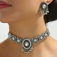 thumbnail image 2 of Vintage Austrian Crystal Kundan Necklace Earrings Jewelry Set for Women Bride Indian Traditional Bollywood Statement Choker Punk Pendent Necklaces Stud Tassel Dangling for Wedding Party Prom, 2 of 6