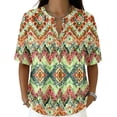 Colorblock Paisley Print Henley Top for Women, Short Sleeve V-Neck ...