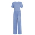 thumbnail image 4 of TrendVibe365 Women Jumpsuit Blue Ribbed Pants Solid Elastic Empire Waist Loose Fit Palazzo Sexy Overalls Long Short Sleeve Rompers Resort Wear People Dupe, 4 of 7
