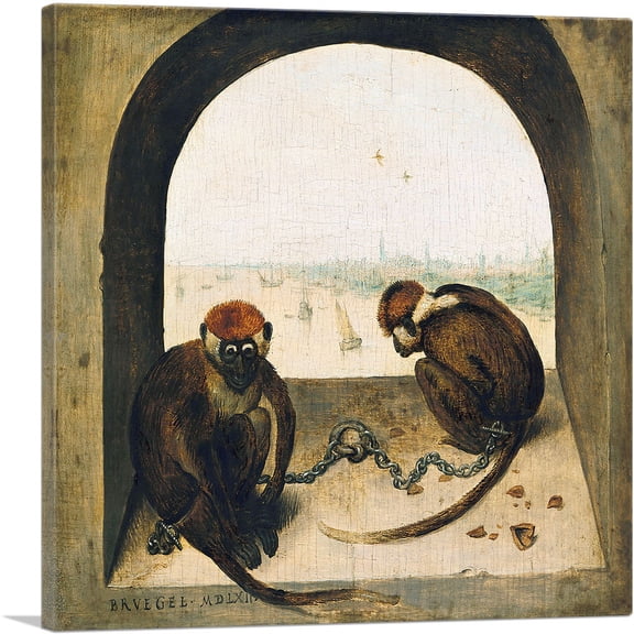 ARTCANVAS Two Monkeys 1564 Canvas Art Print by Pieter Bruegel the Elder - Size: 12" x 12" (0.75" Deep)