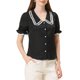 thumbnail image 1 of INSPIRAR CHIC Blusa de Mujer con Cuello Peter Pan en Contraste y Botones de Manga Corta L Negra, 1 of 7