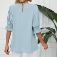thumbnail image 6 of Womens Shirts Blouse Women's Fashion Solid Colour Round Neck Ruffle Princess Sleeve Loose Chiffon Top, 6 of 6