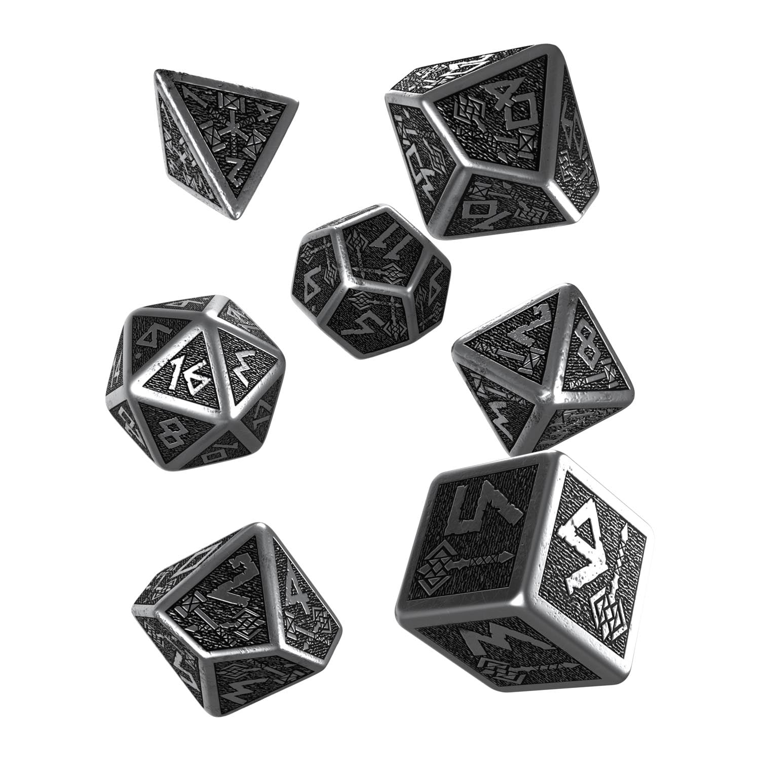 Q-Workshop Metal Dwarven Dice Set (7-Piece) – Precision RPG Gaming Dice, Metallic Finish