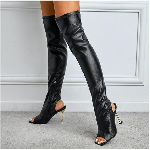 SMihono Sandals Womens Summer Plus Size Women's Square Toe Cut-out Shoes Over-the-knee Boots Slim Heels High Heel Sandals Outwear Slipper On Clearance