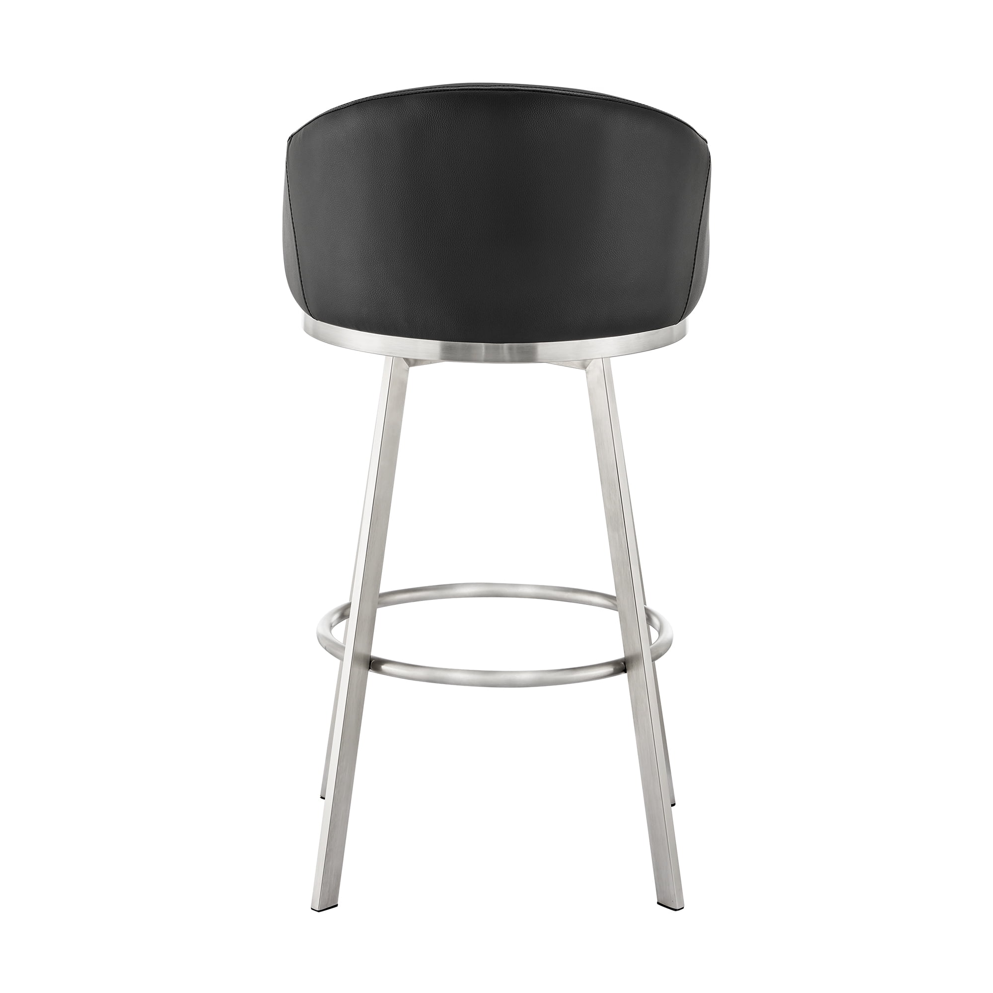 Armen Living Eleanor26" Swivel Counter Stool in Brushed Stainless Steel and Black Faux Leather