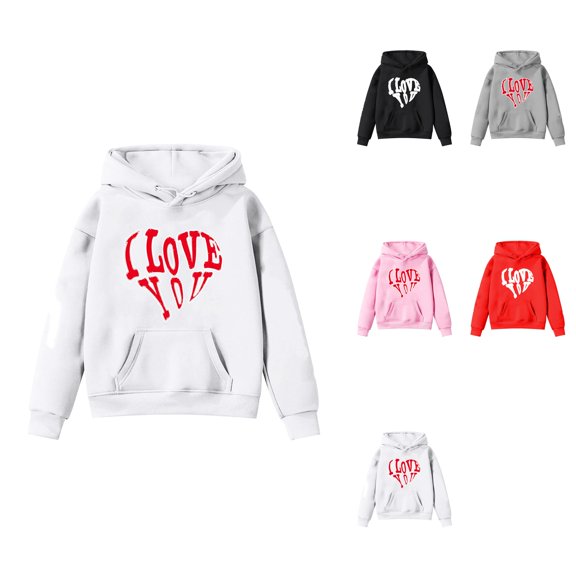 Girls Graphic Pullover Hoodie, Soft Long Sleeve Sweatshirt for Kids, Cute Valentine's Day Top Clothes for Girls
