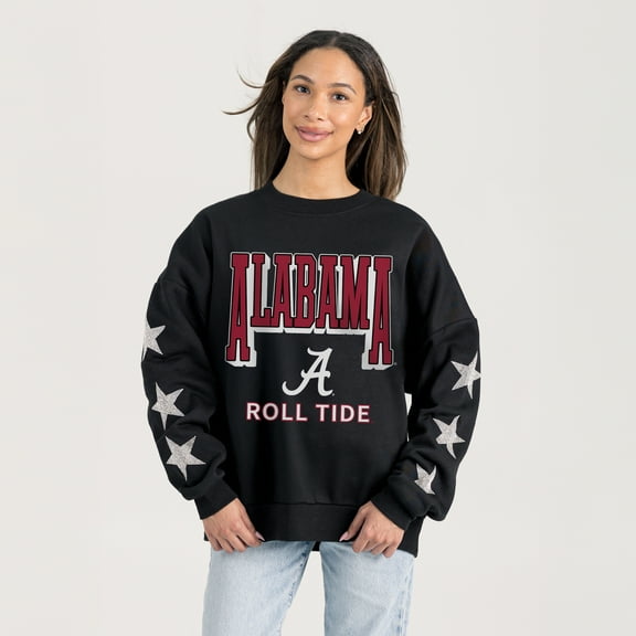Women's Gameday Couture Black Alabama Crimson Tide Pure Victory Relaxed Rhinestone Pullover Sweatshirt