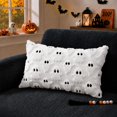 thumbnail image 4 of Halloween Ghost Lumbar Throw Pillow Cover, Cute Tufted Knit Decorative Cushion Case for Sofa Couch, Spooky Soft Plush Fuzzy Fall Holiday Home Decor, 12x20 Inch, White, 4 of 6