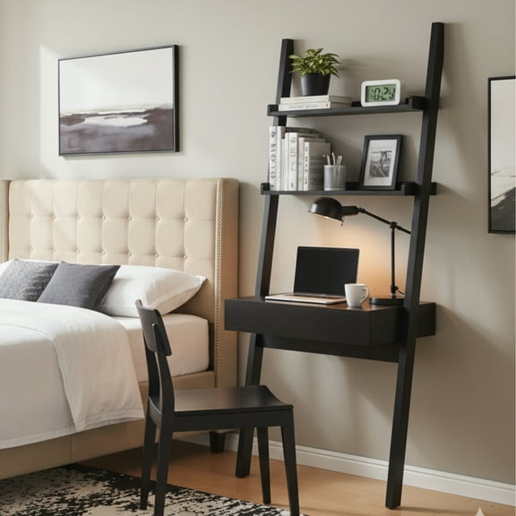 GOMYHOME Modern Ladder Desk with One Drawer and Two Shelves