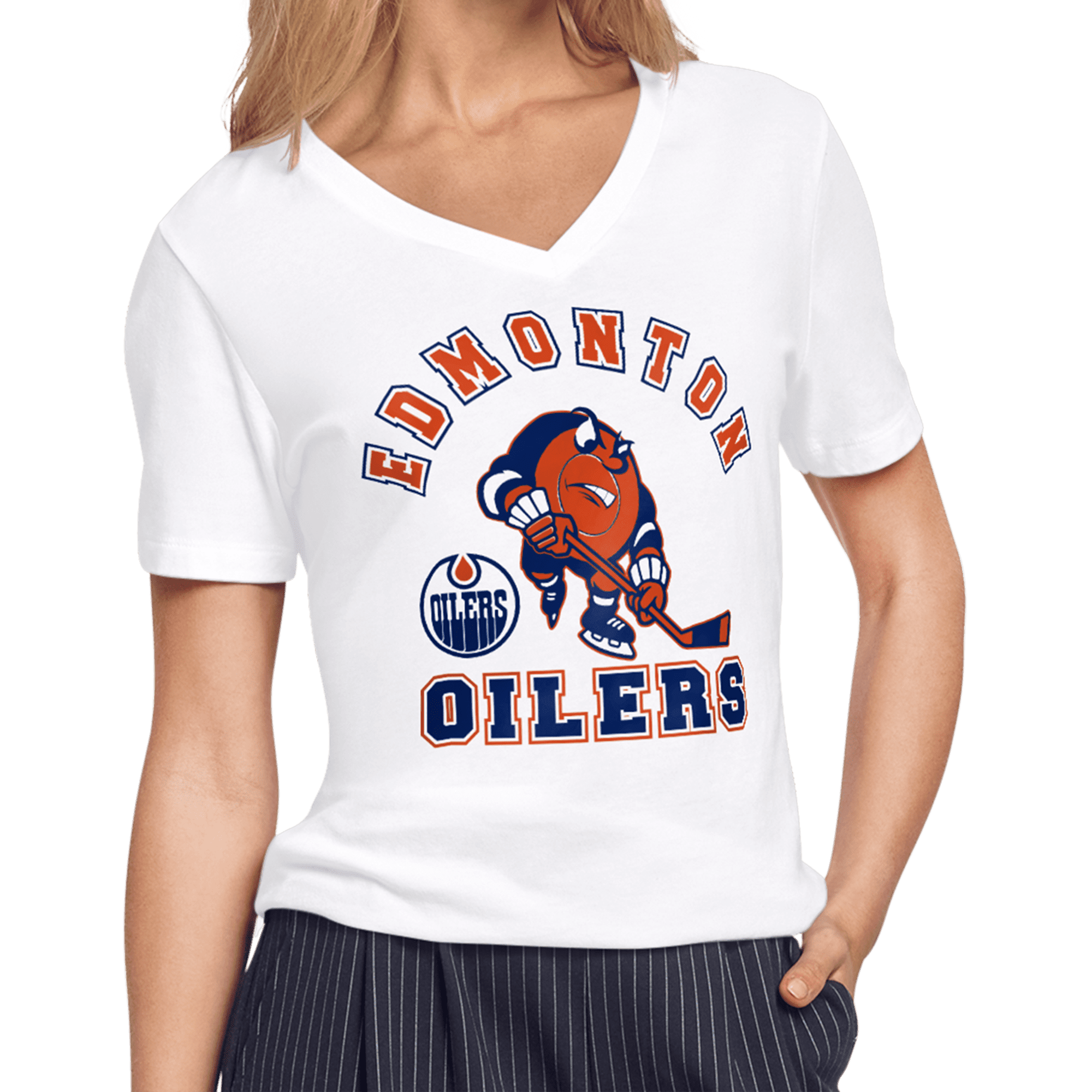 Women's Starter White Edmonton Oilers Tough Puck T-Shirt