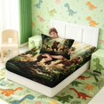 thumbnail image 4 of Manfei Wild T-Rex Dino Twin Fitted Sheet,Retro Jungle Animals Bedding,Green Brown,2 Pieces,1 Fitted Sheet and 1 Pillowcase, 4 of 6