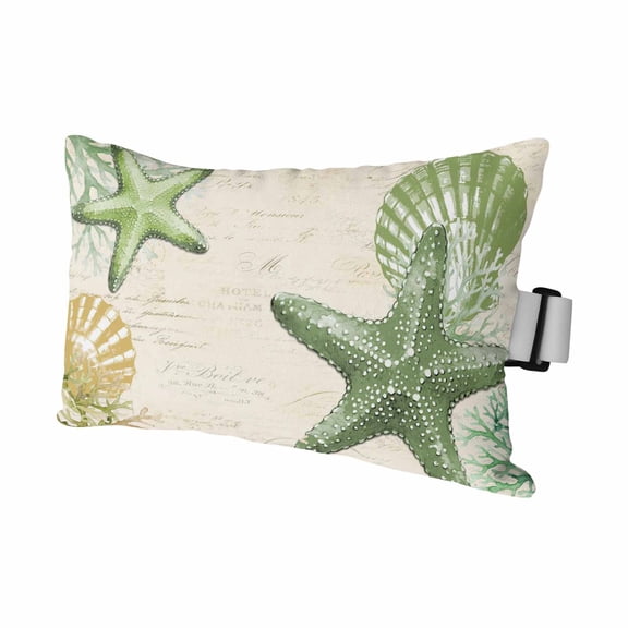 Summer Marine Life Starfish Outdoor Pillow for Chaise Lounge Chair,Seashells on Retro Linen Waterproof Headrest Lumbar Pillows with Insert&Elastic Strap for Patio Pool Garden Chairs Decor,1 Pack