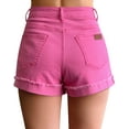 thumbnail image 2 of roswear Women's Ripped Mid Rise Stretchy Denim Jeans Shorts Pink X-Large, 2 of 4