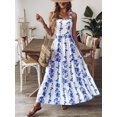 thumbnail image 5 of Womens Royal Blue Floral Print Tie Back Maxi Dress Summer Boho Beach, 5 of 7