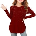 thumbnail image 2 of Ltctricy Girls' T-Shirts Children Long Sleeve Crew Neck Side Split Curved Hem Printed Tunic Tops Soft Casual Tee Blouses(Wine,11-12 Years), 2 of 7