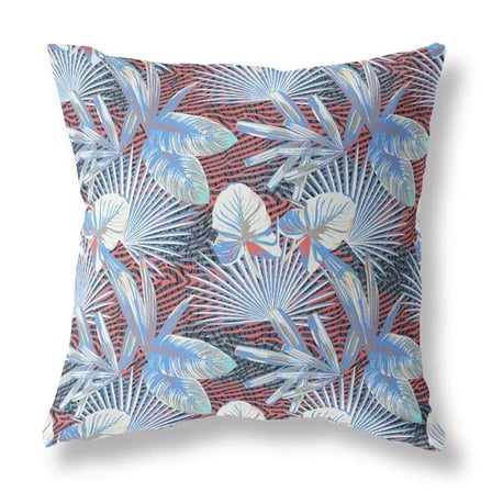 16 in. Tropical Indoor & Outdoor Throw Pillow, Light Blue & Red