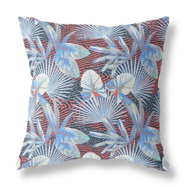 HomeRoots 414202 16 Pouces Tropical Intérieur et Extérieur Throw Pillow&44; Bleu Clair et Rouge