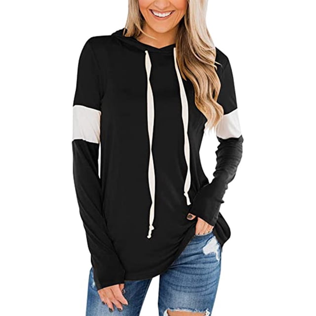 Sudadera con capucha para mujer, manga larga, color bloqueado, suave, informal, sudadera con capucha para uso diario