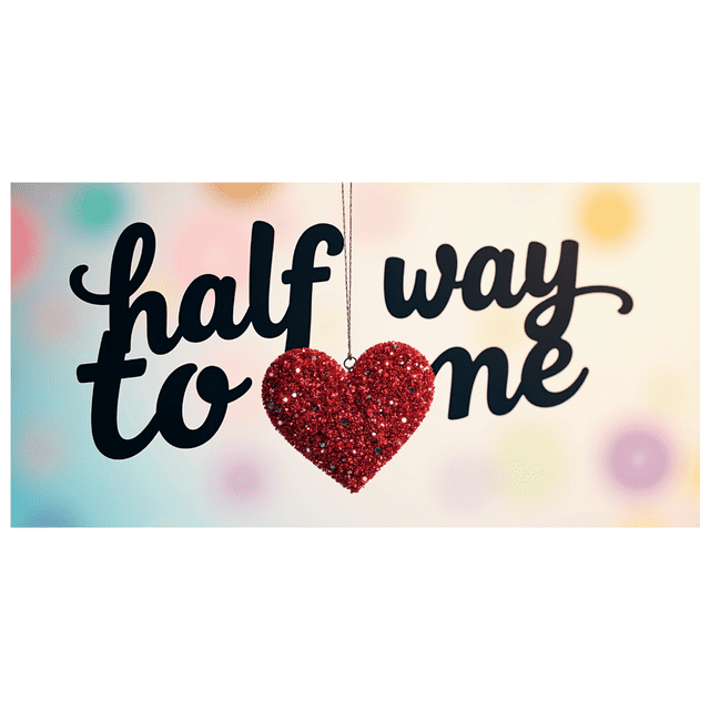 Black Background Half to Way Banner with Glittery Gold Text Red Heart and Star Dots Decorations Party Backdrop for Celebration Events Photo Props Birthday Parties Anniversaries