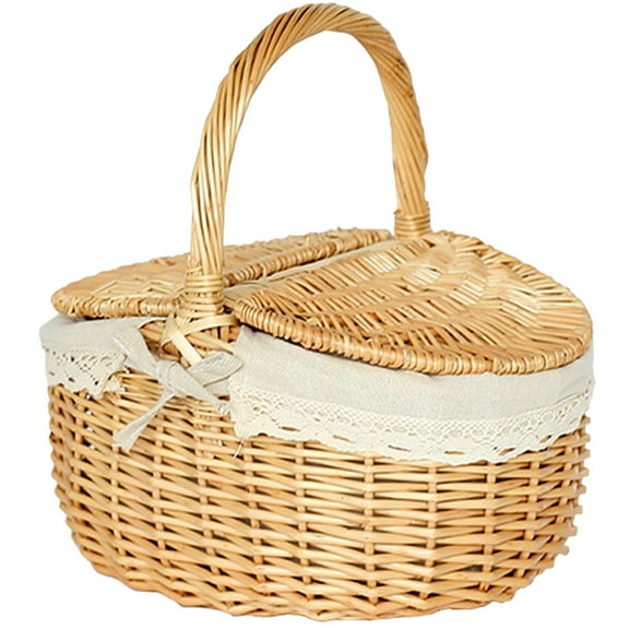 OUNONA  Large Wicker Picnic Basket with Lid Shopping Vintage