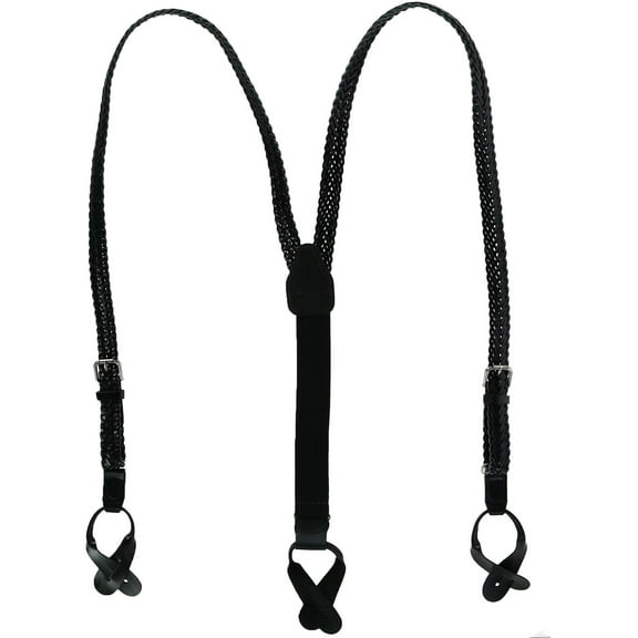 CTM Coated Leather Button-End 3/4 Inch Braided Suspenders