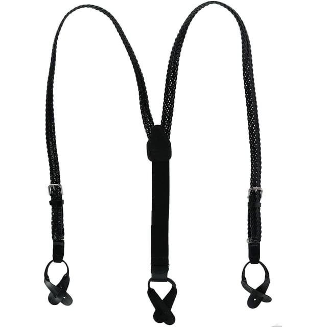 CTM® Coated Leather Button-End 3/4 Inch Braided Suspenders