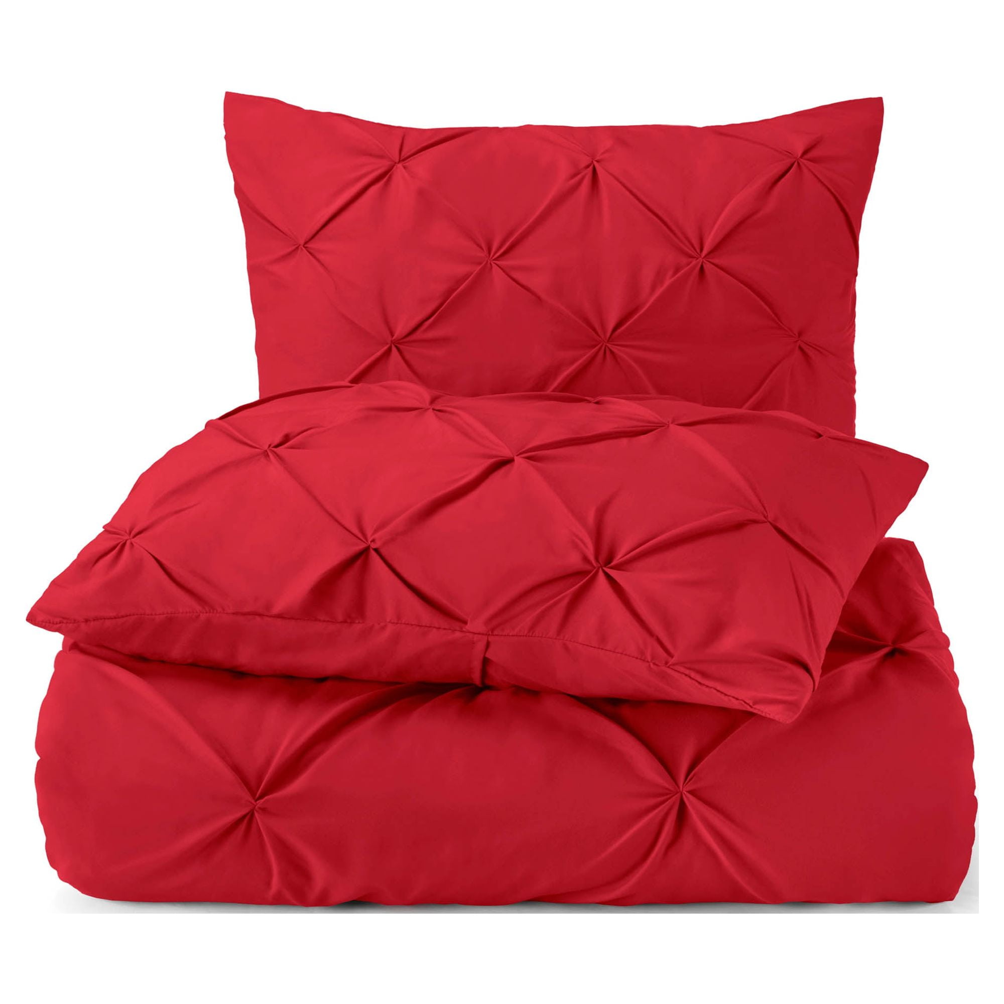 Nestl 3 Piece Pinch Pleated Pintuck Duvet Cover Set with Shams, Soft Microfiber,Button Closure Bedding Set, King - Cherry Red
